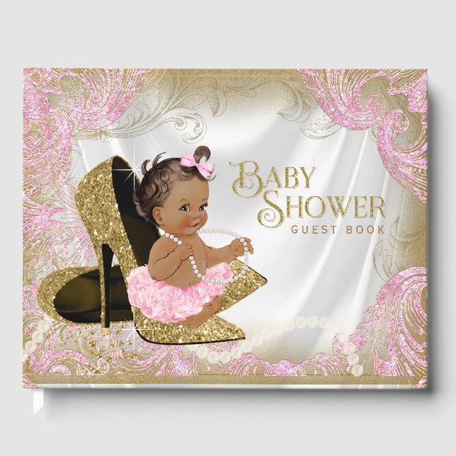 D'or Ethnic Girl Baby shower livre d'invité (Recto)