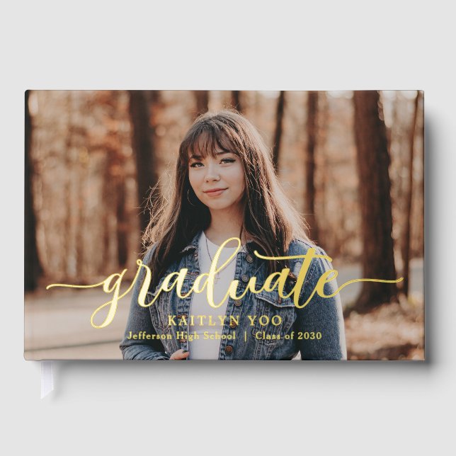 D'or Exquise Goût Foil Photo Graduation Livre d'invités (Recto)