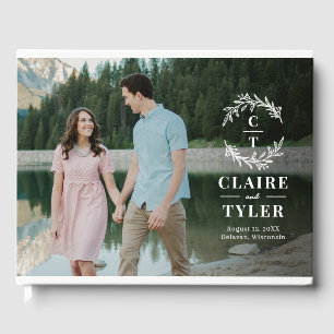 D'or Fancy Initials Mariage Photo Livre d'invité