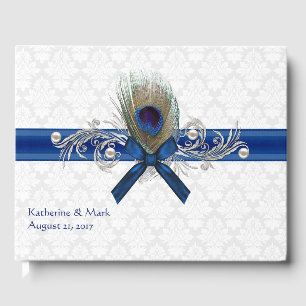 D'or Fancy Peacock Feather Mariage livre d'hôtes