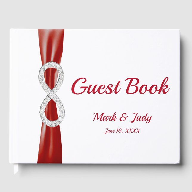 D'or Faux Diamond Infinity Red Ribbon Mariage Livre d'o (Recto)