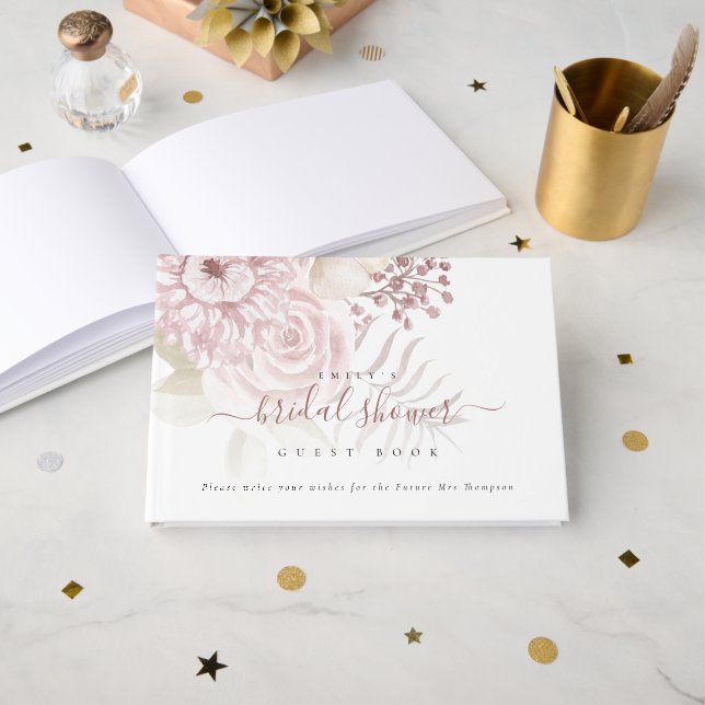 D'or Fête des mariées moderne Dusty Rose Florals Livre  (Recto ouvert)
