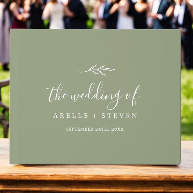 D'or Feuille minimale | Pages vierges Sage Livre d'invi (Minimal Leaf | Sage Blank Pages Wedding Guest Book)