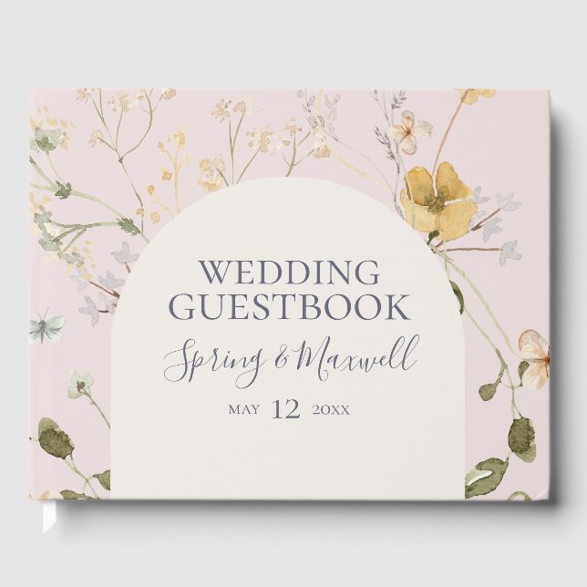 D'or Fleur sauvage de printemps | Livre d'invité Mariag (Recto)