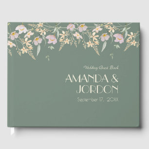 D'or Fleur sauvage Sage Deco Mariage Livre d'invité