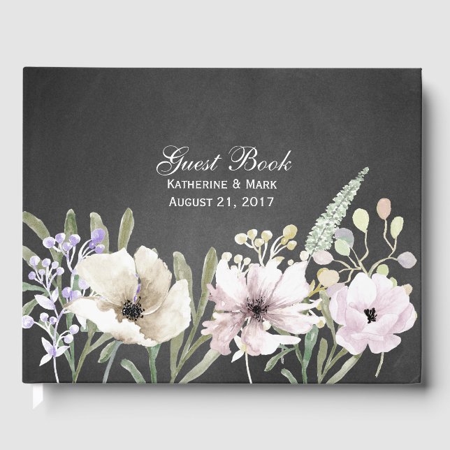 D'or Fleurs sur Chalkboard Mariage livre d'invité (Recto)