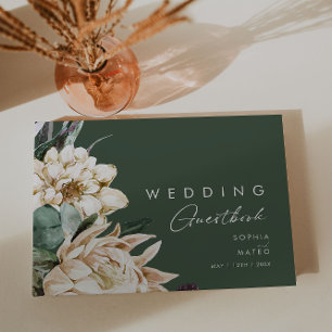 D'or Floral blanc Livre d'invité Mariage vert foncé