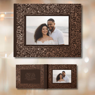 D'or Floral Brown Foil Mariage Livre d'invité Photo Moo