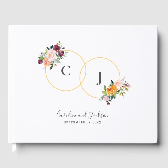 D'or Floral Monogram Mariage Livre d'invité (Recto)