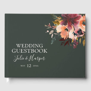 D'or Floral Orange Bourgogne   Livre d'invité Mariage v