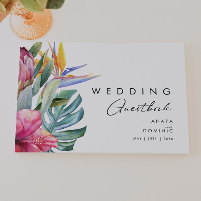 D'or Floral tropical coloré | Livre d'invité Mariage (Créateur téléchargé)
