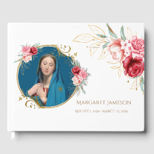 D'or Floral Vierge Marie Funeral Memorial Livre d'invit