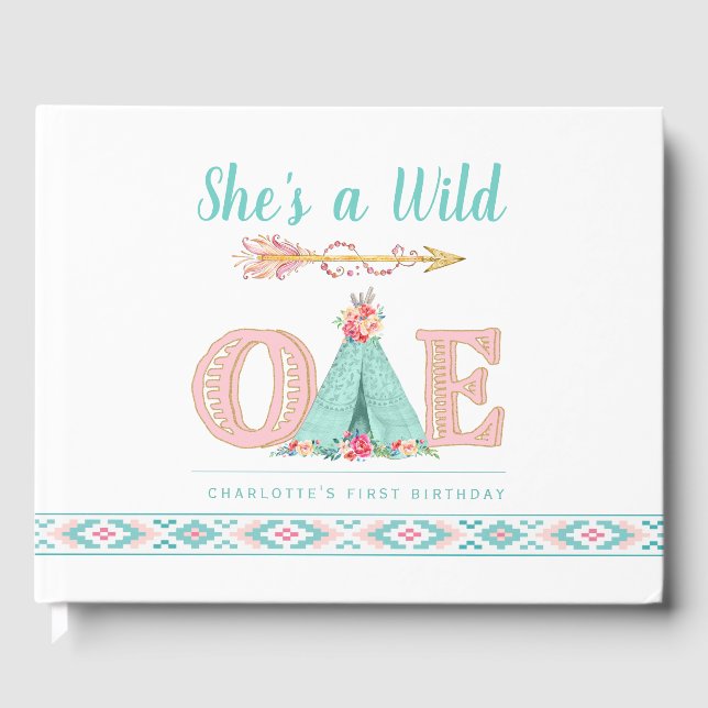 D'or Girl Wild One First Birthday Party Livre d'invités (Recto)