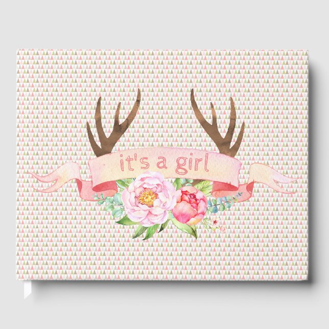 D'or Girls Tribal Antler Boho Baby shower livre d'invit (Recto)