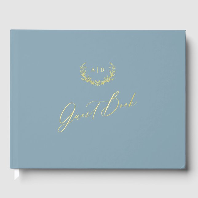 D'or Gold Foil Livre d'invité Dusty Blue Monogram Maria (Recto)