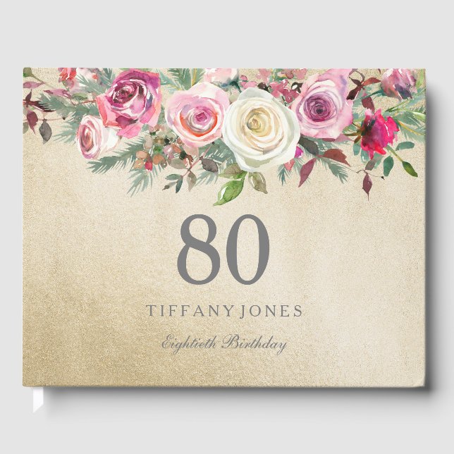D'or Gold White Rose Floral 80e Anniversaire Livre d'hô (Recto)