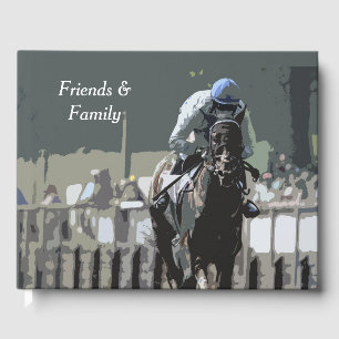 D'or Hippocampe Avec Jockey Dans Le Livre D'Invité Bleu