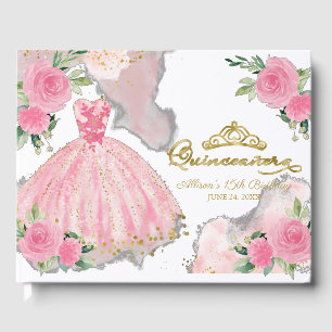 D'or Hot rose Gown Floral Quinceanera livre d'hôtes