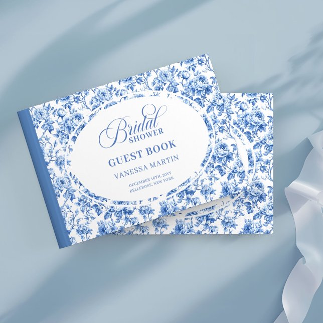 D'or Joli livre de shower de mariage aux roses toile de (Pretty Royal Blue Toile Roses Bridal Shower Book

)