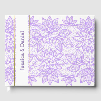 D'or Lavender Lacy Mariage Livre d'invité