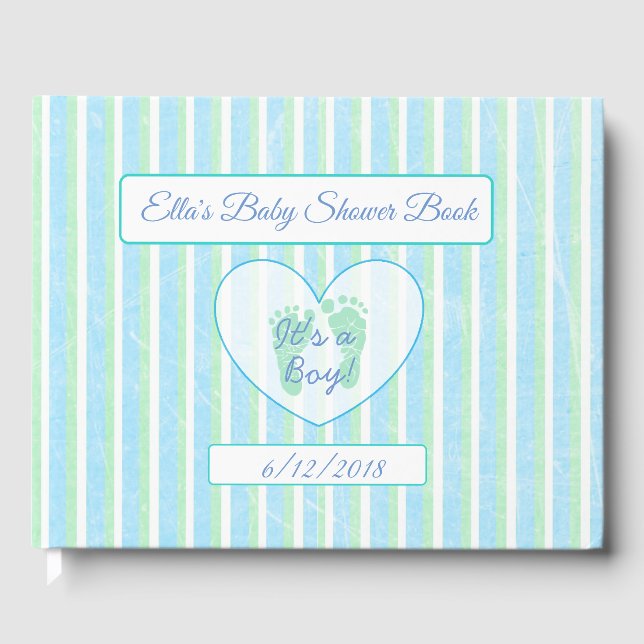 D'or Livre de Baby shower personnalisé Blue & Green Str (Recto)