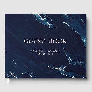 D'or Livre d'hôte de la mariage moderne en marbre bleu