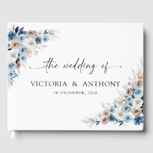 D'or Livre d'hôtes Blue Boho Floral Mariage