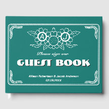 Livre d'hôtes Bluish Green & White Mariage