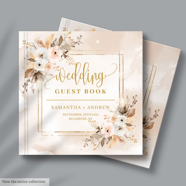 D'or Livre d'hôtes Blush Pink Gold Boho Automne Mariage (Blush Pink Gold Boho Autumn Wedding Guest Book)