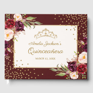D'or Livre d'hôtes de la Quinceanera, fleurs de Bourgog