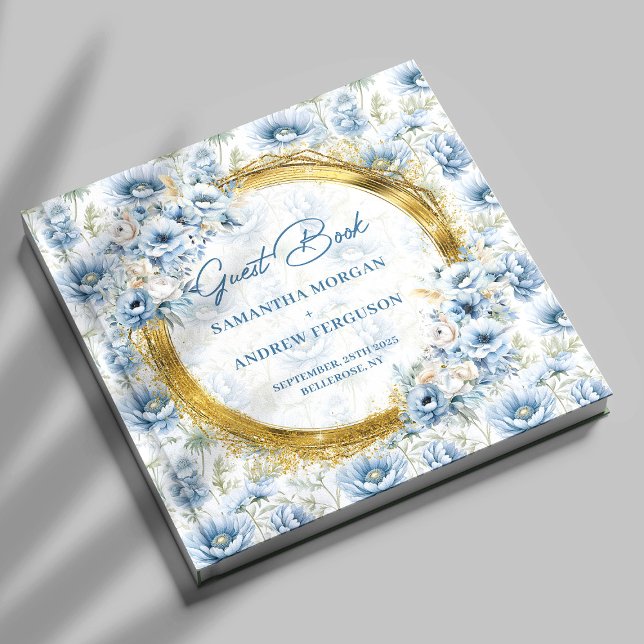 D'or Livre d'hôtes de luxe Dusty Blue Gold Parties scin (Luxury Dusty Blue Gold Glitter Wedding Guest Book)