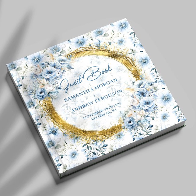 D'or Livre d'hôtes de luxe Pastel Blue Gold Parties sci (Luxury Pastel Blue Gold Glitter Wedding Guest Book)