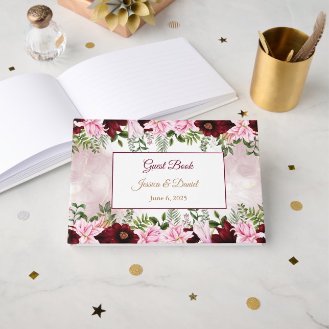 D'or Livre d'hôtes Floral Mariage (Recto ouvert)
