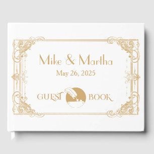 D'or Livre D'Hôtes Gold Et White Vintage Art Déco