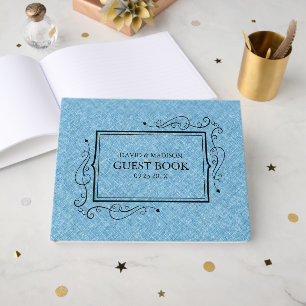 D'or Livre d'hôtes Light Blue Faux Linen Black Frame