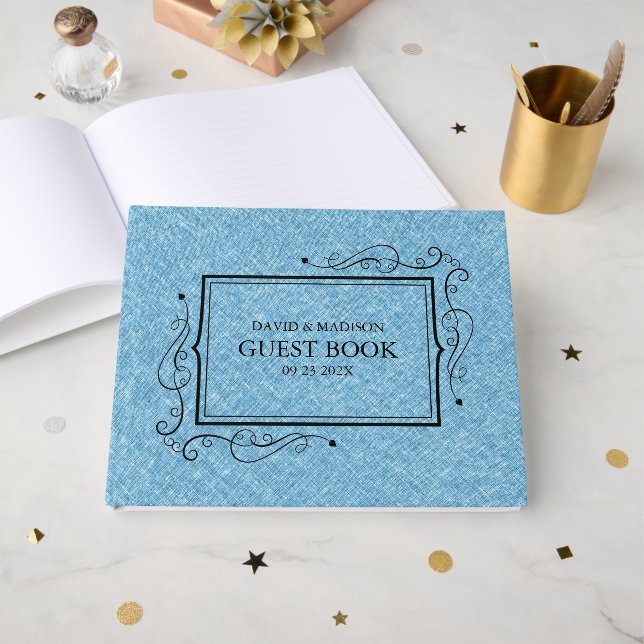 D'or Livre d'hôtes Light Blue Faux Linen Black Frame (Recto ouvert)