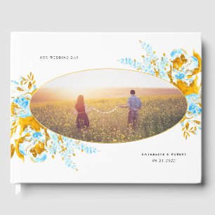 D'or livre d'hôtes luxueux or turquoise fleuri mariage