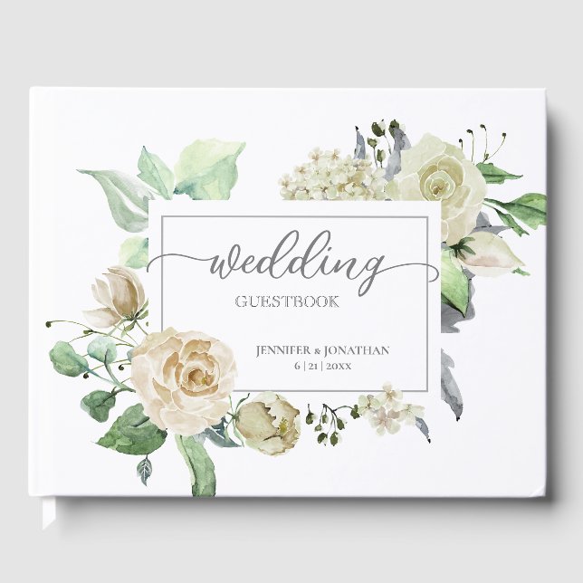 D'or Livre d'hôtes Mariage  à cadre floral blanc tradit (Recto)