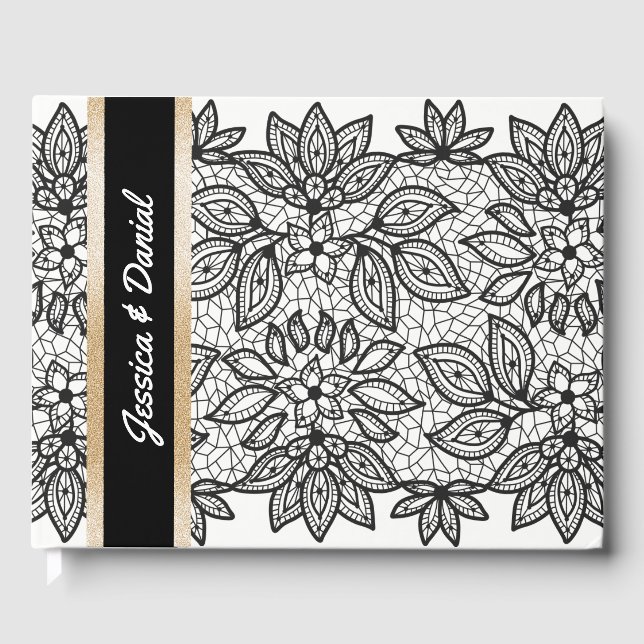 D'or Livre d'hôtes Mariage Black Lacy (Recto)