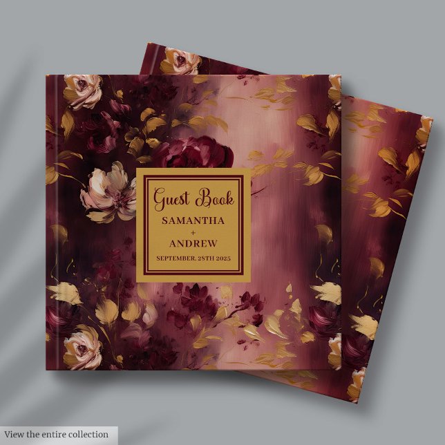 D'or Livre d'hôtes Mariage Boho Gold Boho Burgundy Mode (Modern Burgundy Blush Gold Boho Wedding Guest Book)