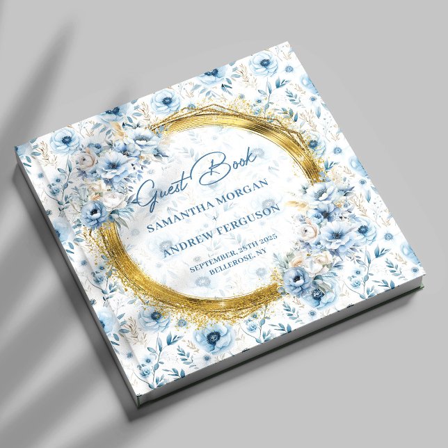D'or Livre d'hôtes Mariage de Parties scintillant Blue  (Modern Light Blue Gold Glitter Wedding Guest Book)