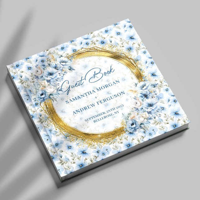 D'or Livre d'hôtes Mariage de Parties scintillant en or (Stylish Light Blue Gold Glitter Wedding Guest Book)