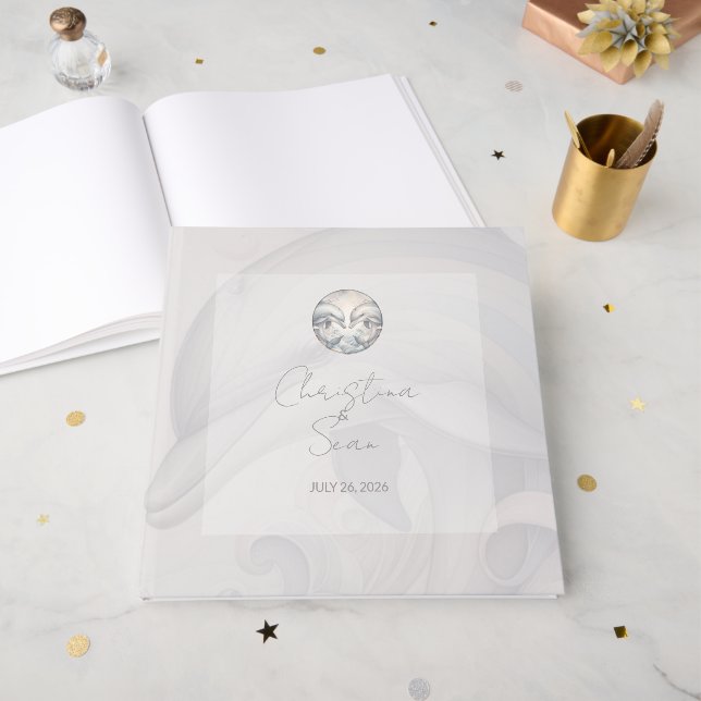 D'or Livre d'hôtes Mariage Dolphin moderne (Recto ouvert)