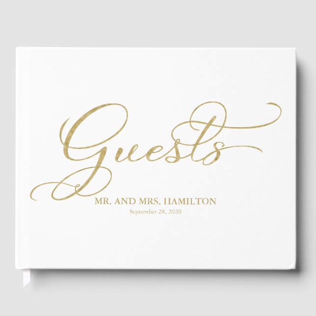 D'or Livre d'hôtes mariage Elegant Gold Foil Script (Recto)