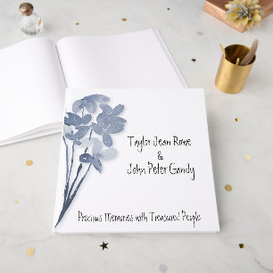 D'or Livre d'hôtes Mariage Fleur Bleu Doux
