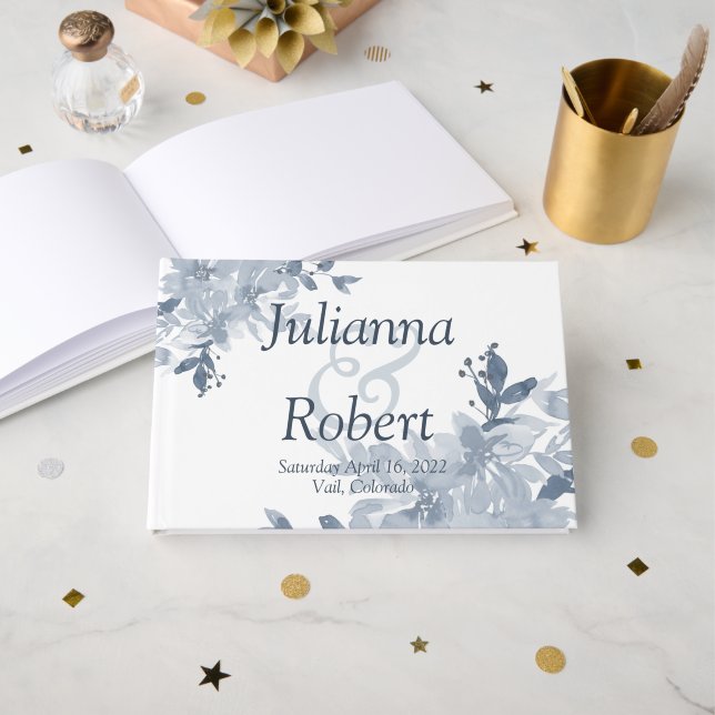 D'or Livre d'hôtes mariage floral couleur aquarelle ble (Recto ouvert)