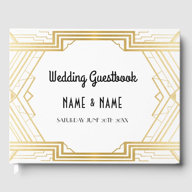 D'or Livre d'hôtes mariage Gatsby Art Déco 1920's Gold (Recto)