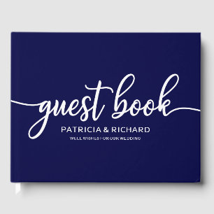 D'or Livre d'hôtes mariage Marine Blue Chic Calligraphy