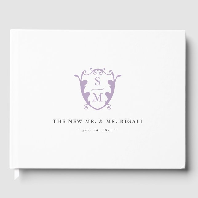 D'or Livre d'hôtes mariage Monogram Crest Lilac (Recto)