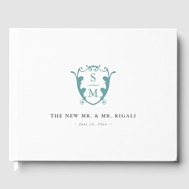D'or Livre d'hôtes mariage Monogram Crest Turquoise (Recto)